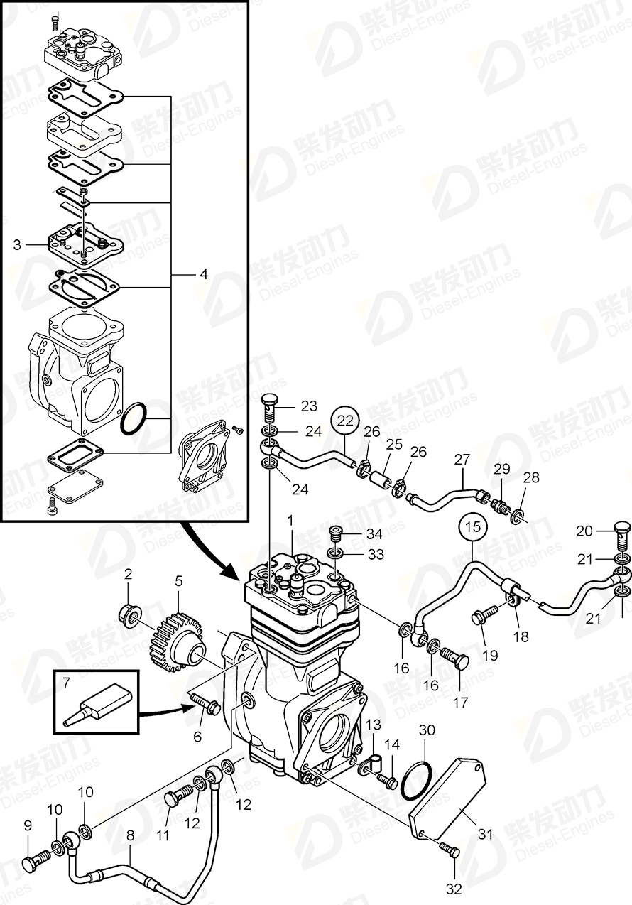 VOLVO Compressor, exch 3801157 Drawing